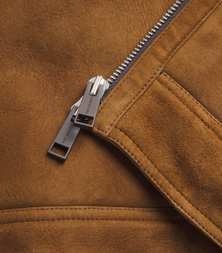 Yves Salomon Brown Suede Knit-Collar Jacket