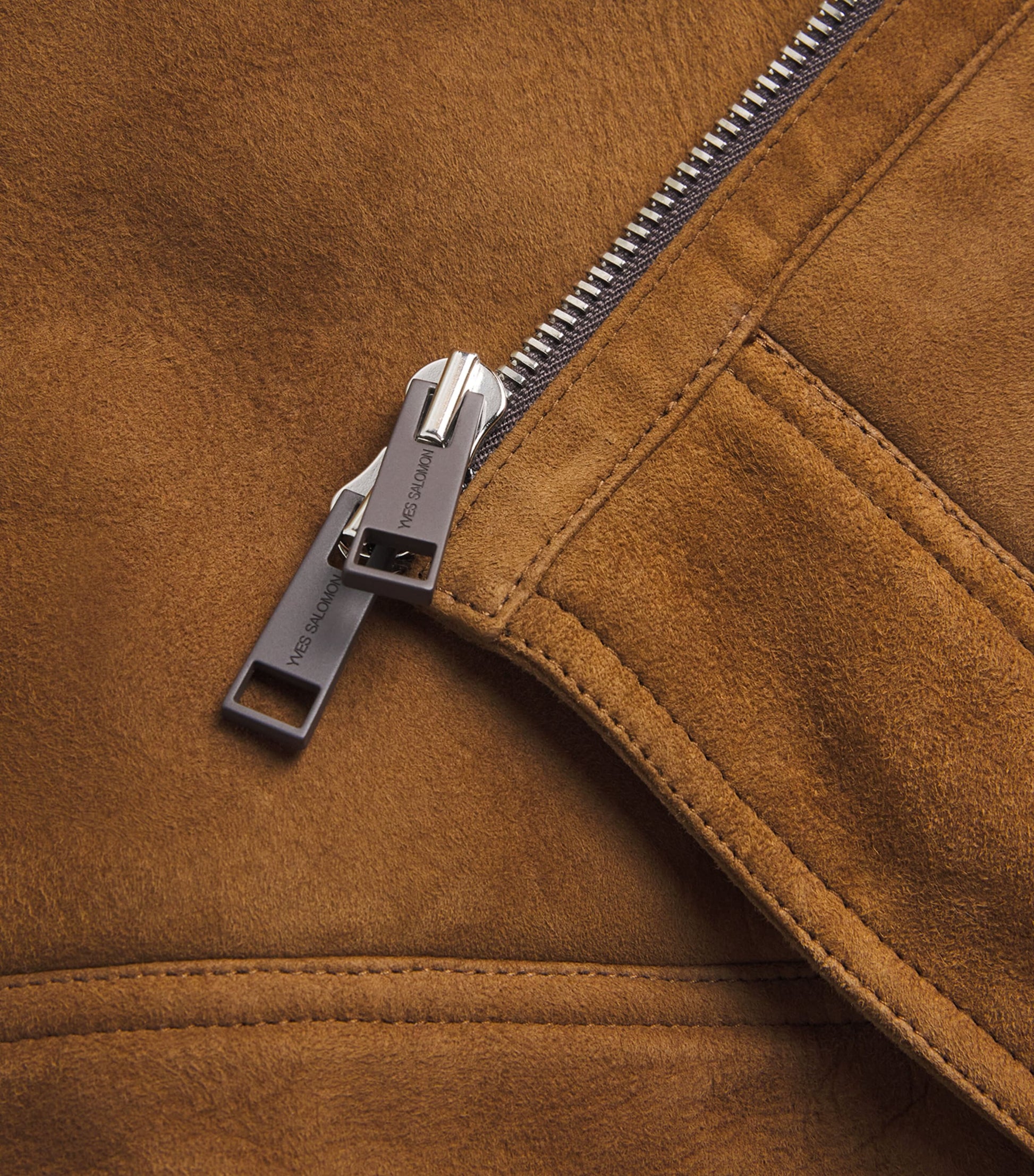 Yves Salomon Brown Suede Knit-Collar Jacket