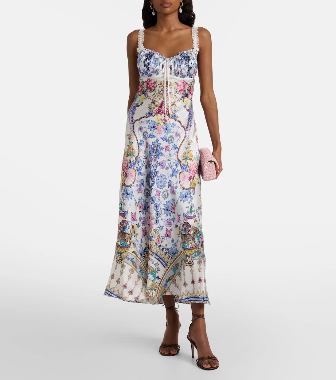 Camilla - Embellished printed silk satin midi dress