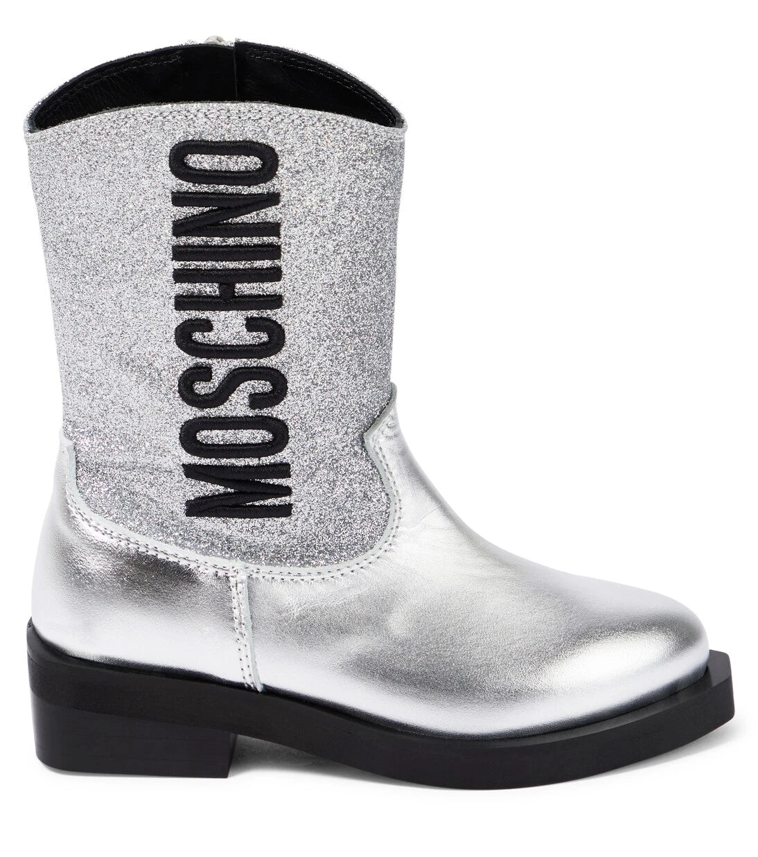 Moschino Kids - Logo glitter leather cowboy boots