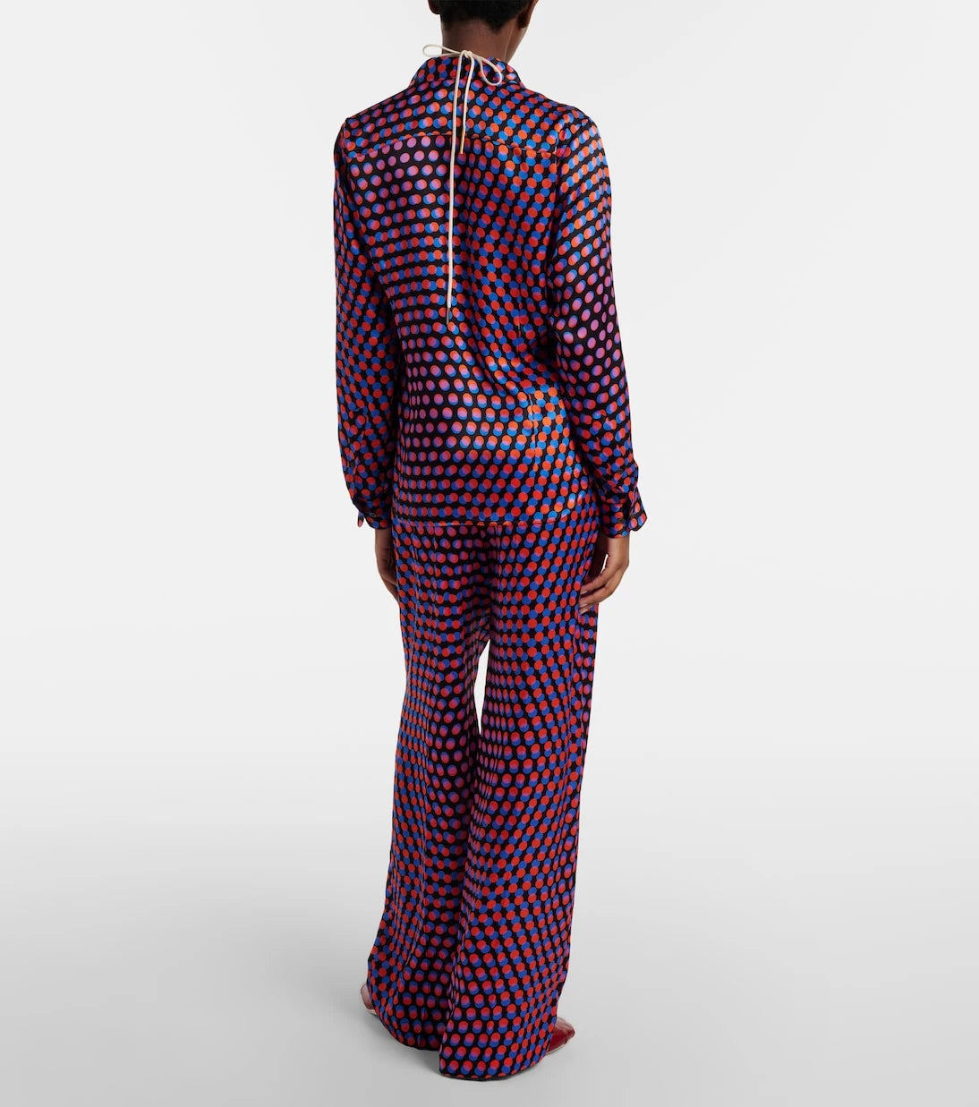 Dries Van Noten - بنطال واسع الساقين من الحرير بنقشة نقاط البولكا
