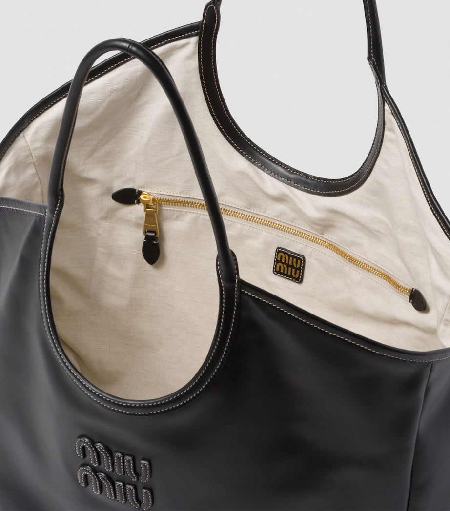 Black Leather Ivy Tote Bag