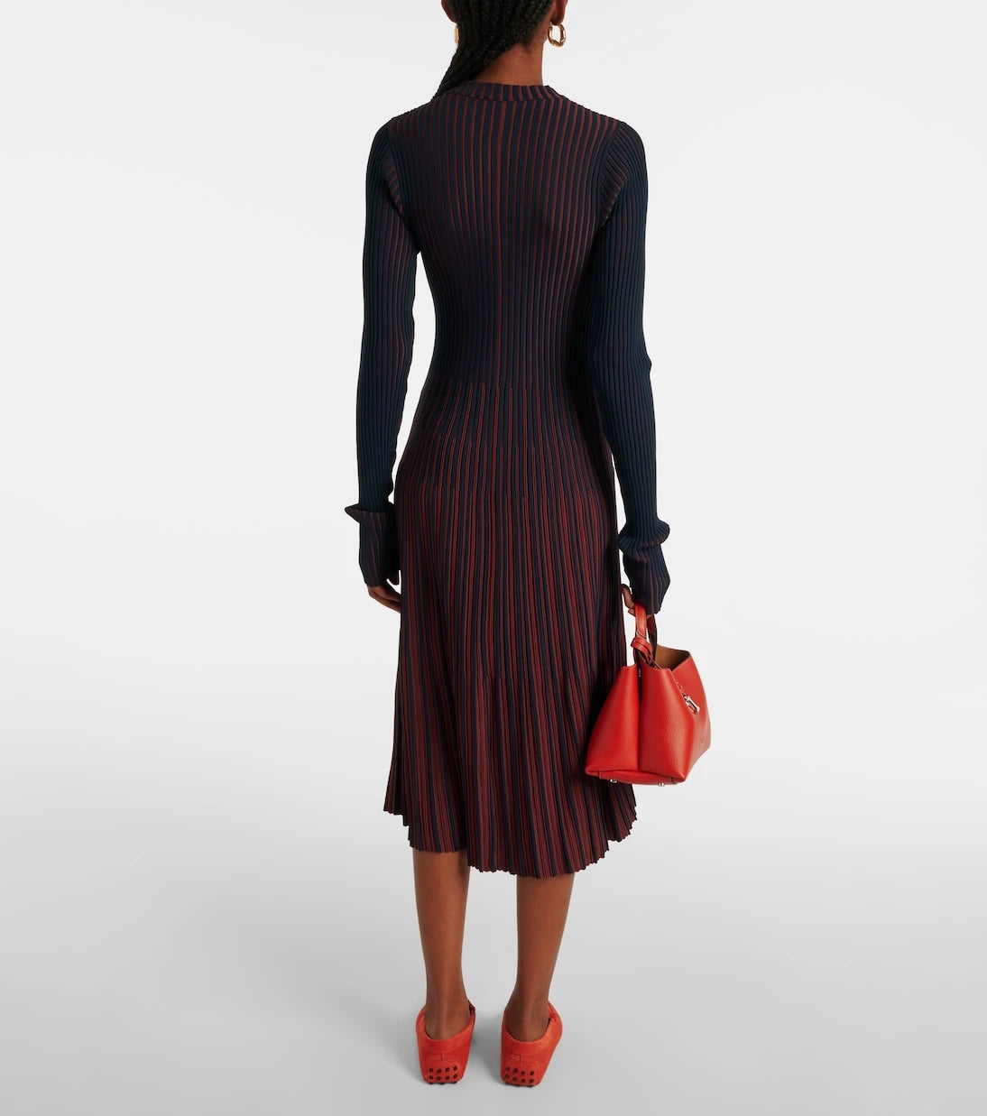 Tod's - Striped pleated ribbed-knit midi dress