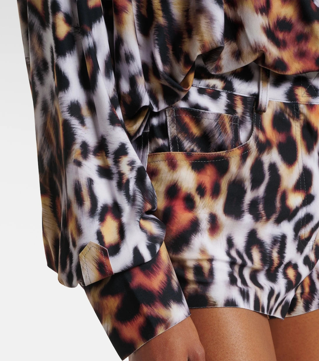 Norma Kamali - Oversized leopard-print satin bodysuit