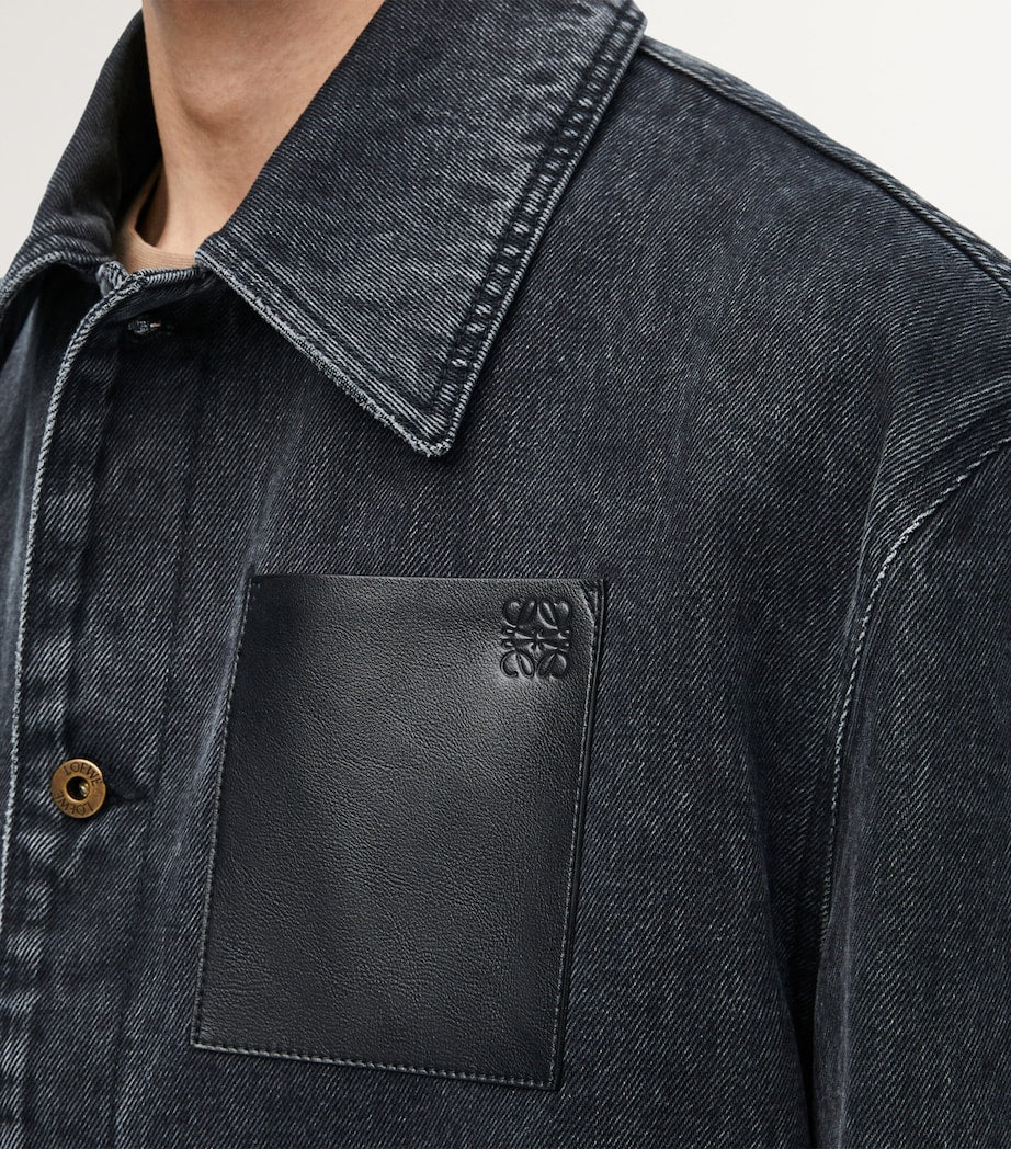 LOEWE Black Leather-Trim Denim Jacket