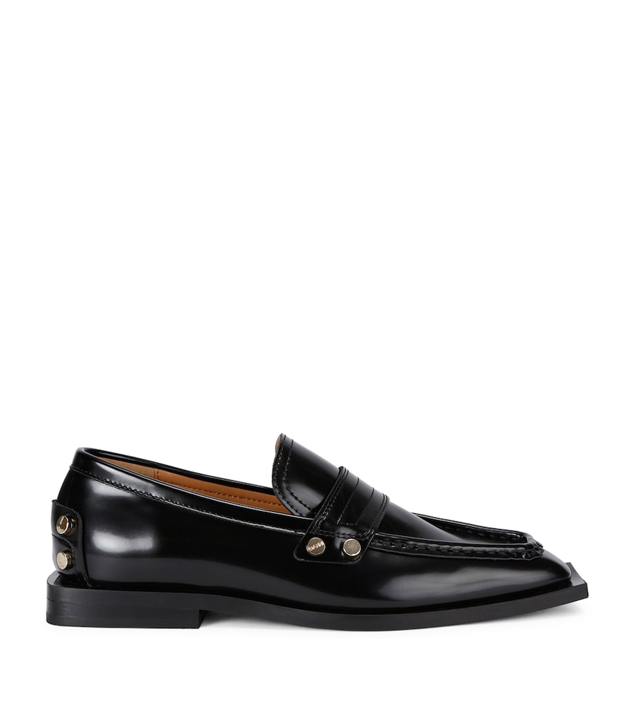 GANNI Black Studded Square-Toe Loafers