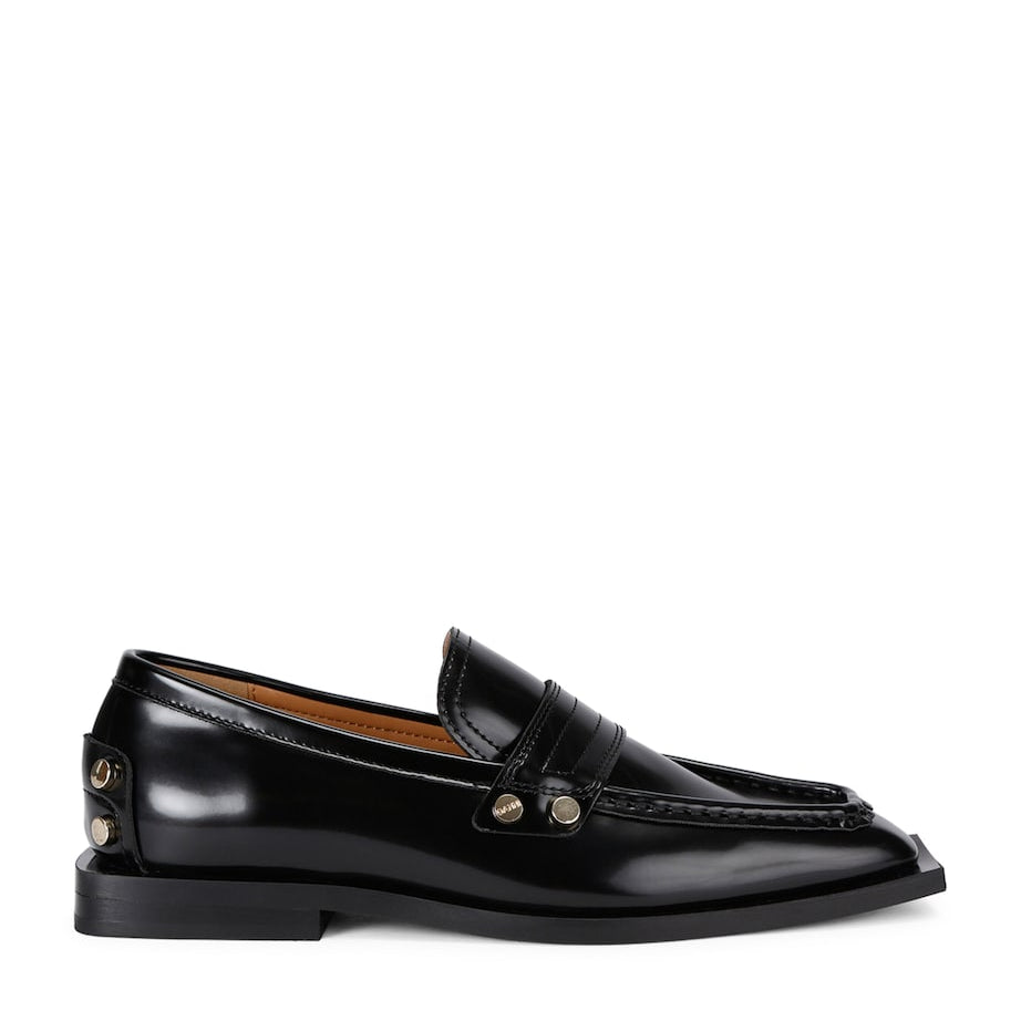 GANNI Black Studded Square-Toe Loafers