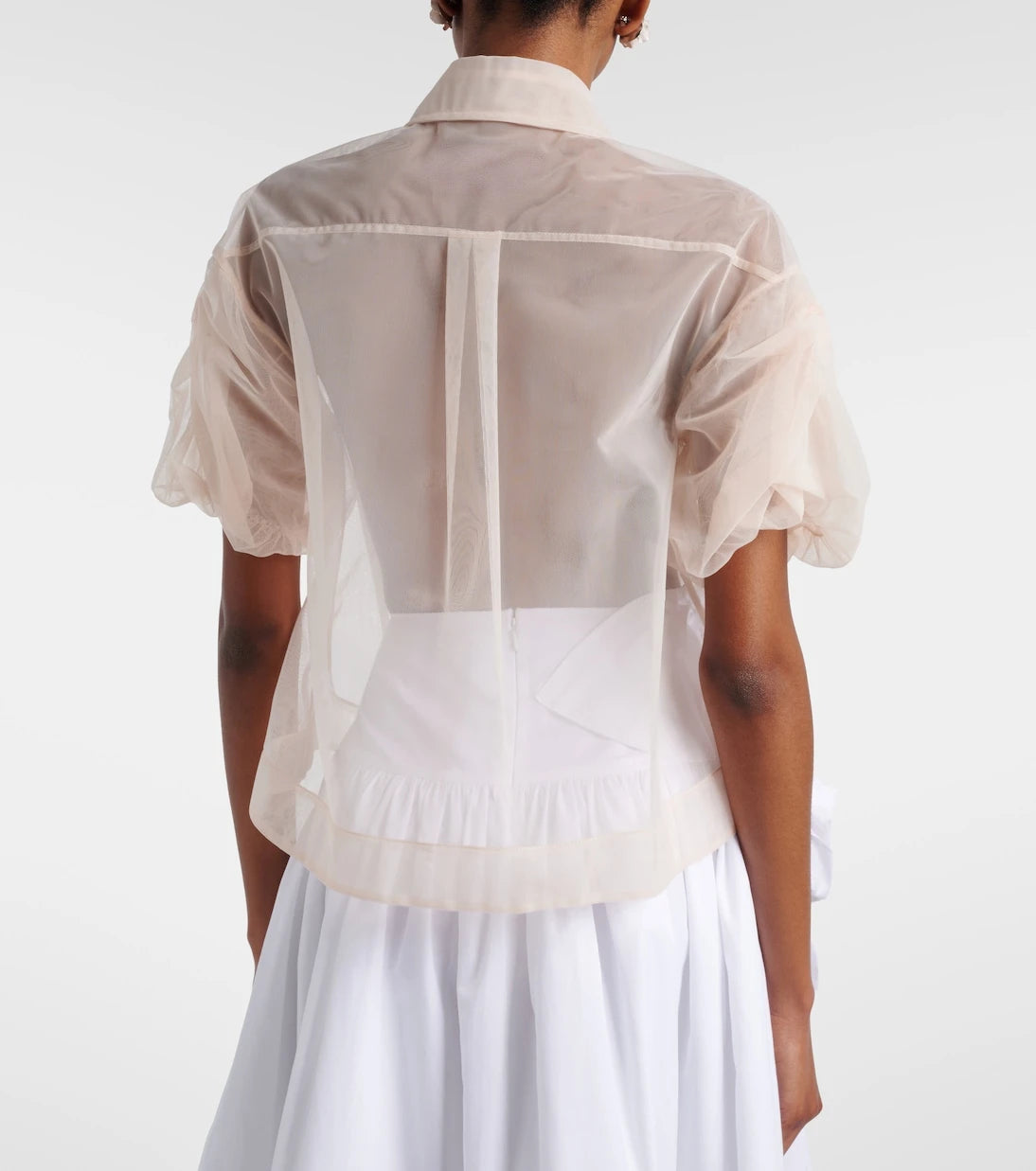 Simone Rocha - Cropped puff-sleeve tulle blouse
