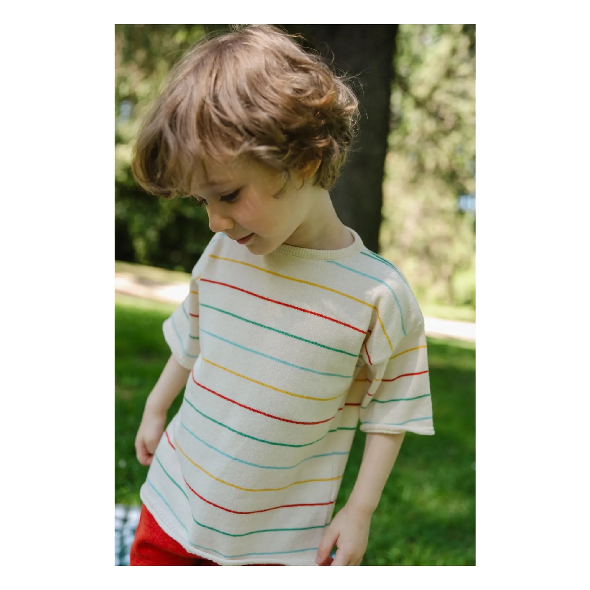 Bayiri - Botanical Striped Organic Cotton T-shirt | Ecru