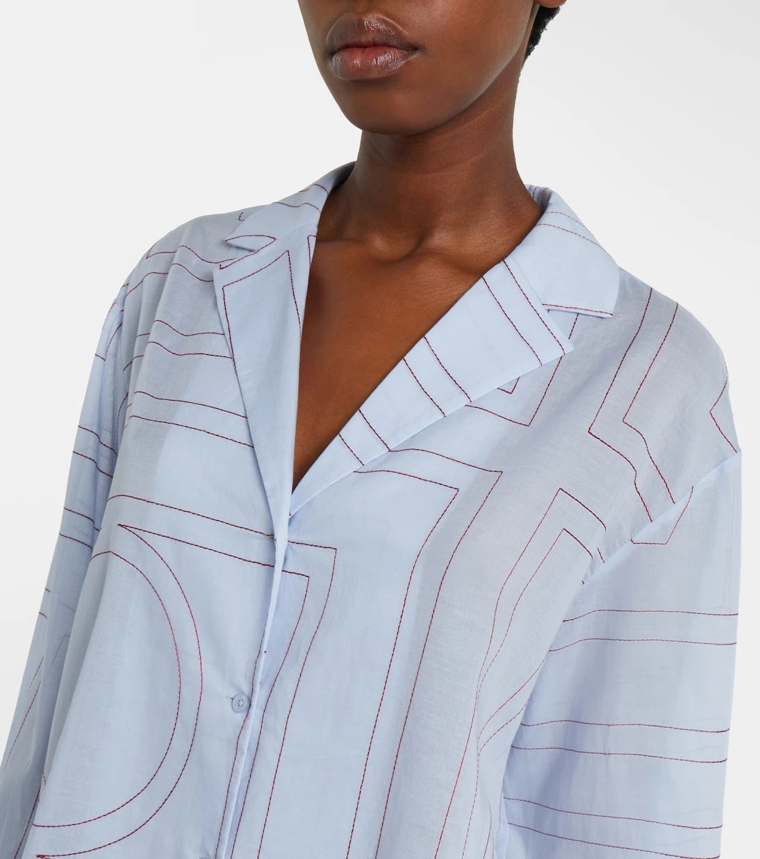 Toteme - Embroidered cotton-blend poplin pajama shirt