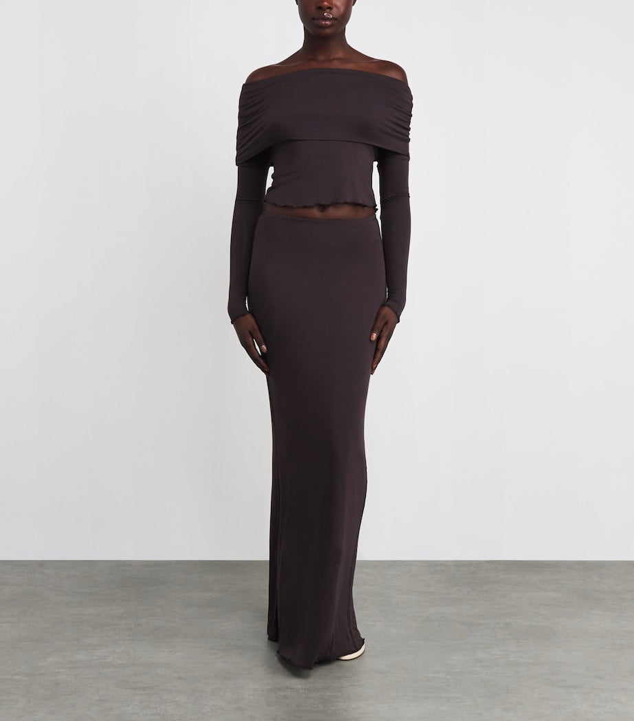 Skims Burgundy Sheer Modal Off-The-Shoulder Top