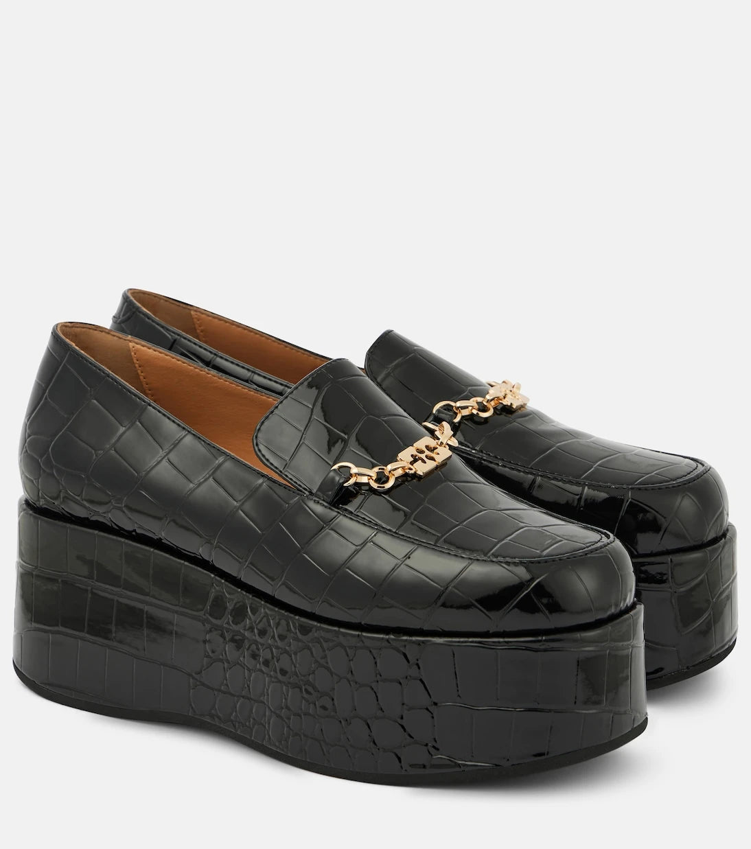 Ganni - Croc-effect faux leather platform loafers