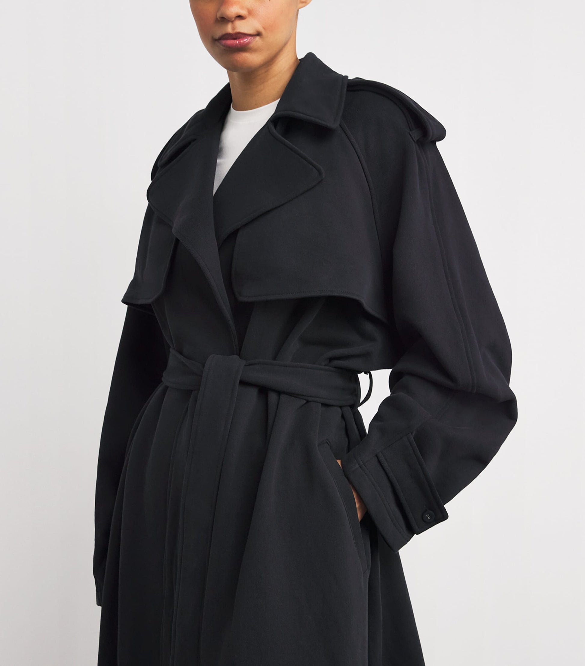 Skims Black Cotton Fleece Boyfriend Trench Coat