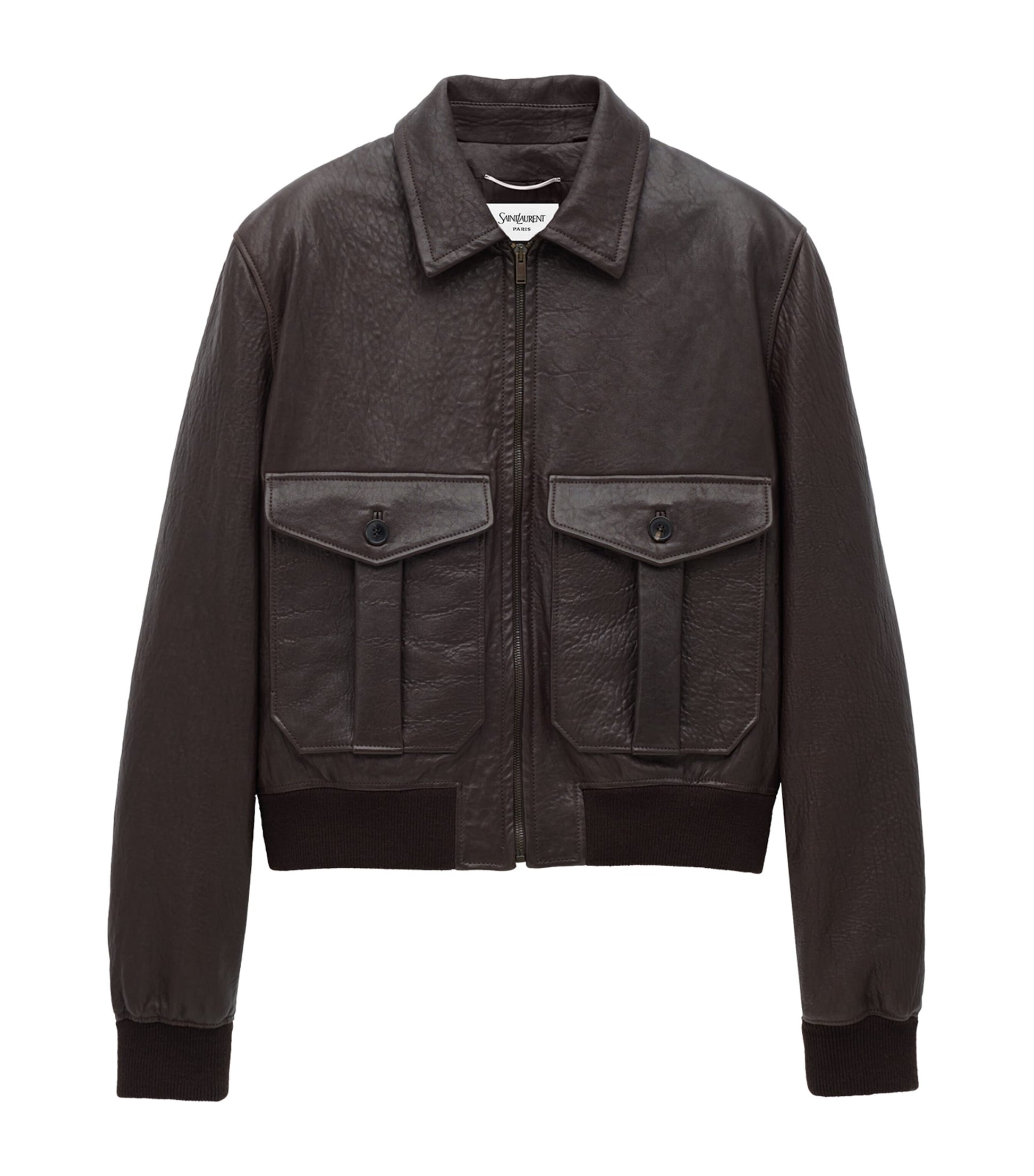 Saint Laurent Brown Shearling-Collar Leather Jacket