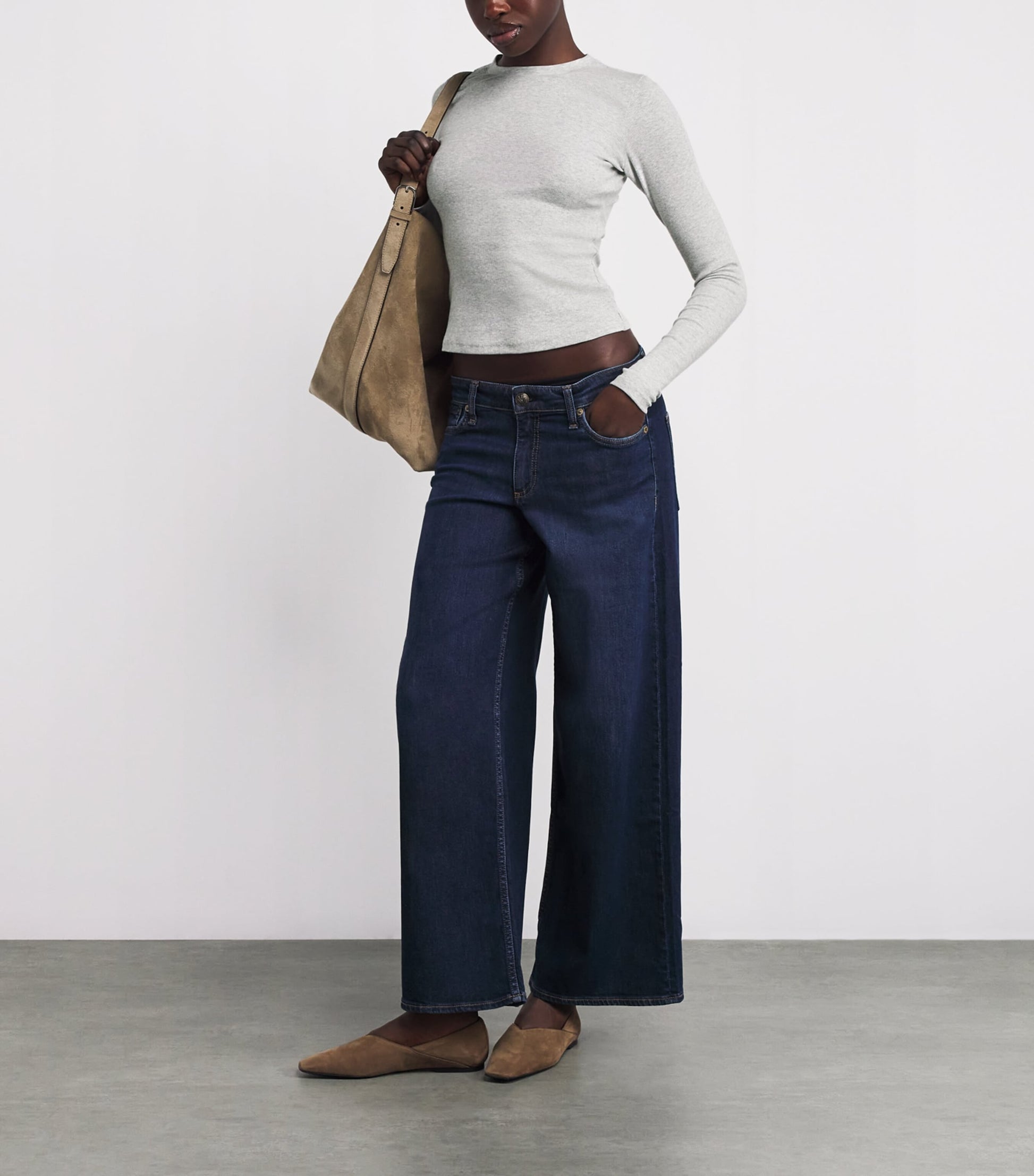 Skims Grey Cotton-Blend Long-Sleeve T-Shirt