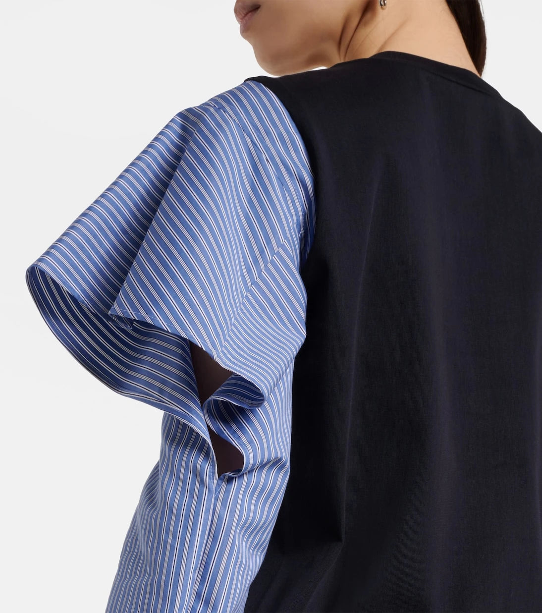 Sacai - قميص من جيرسي و بوبلين القطن مخطط