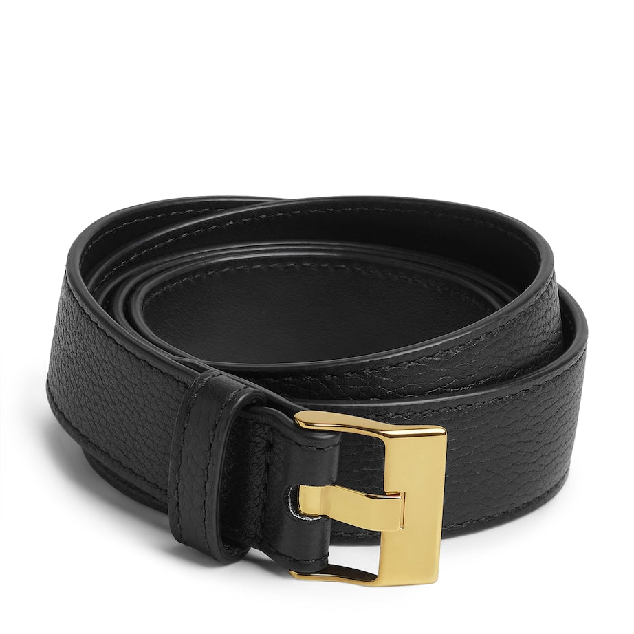 Bottega Veneta Black Leather Intrecciato Weave Belt