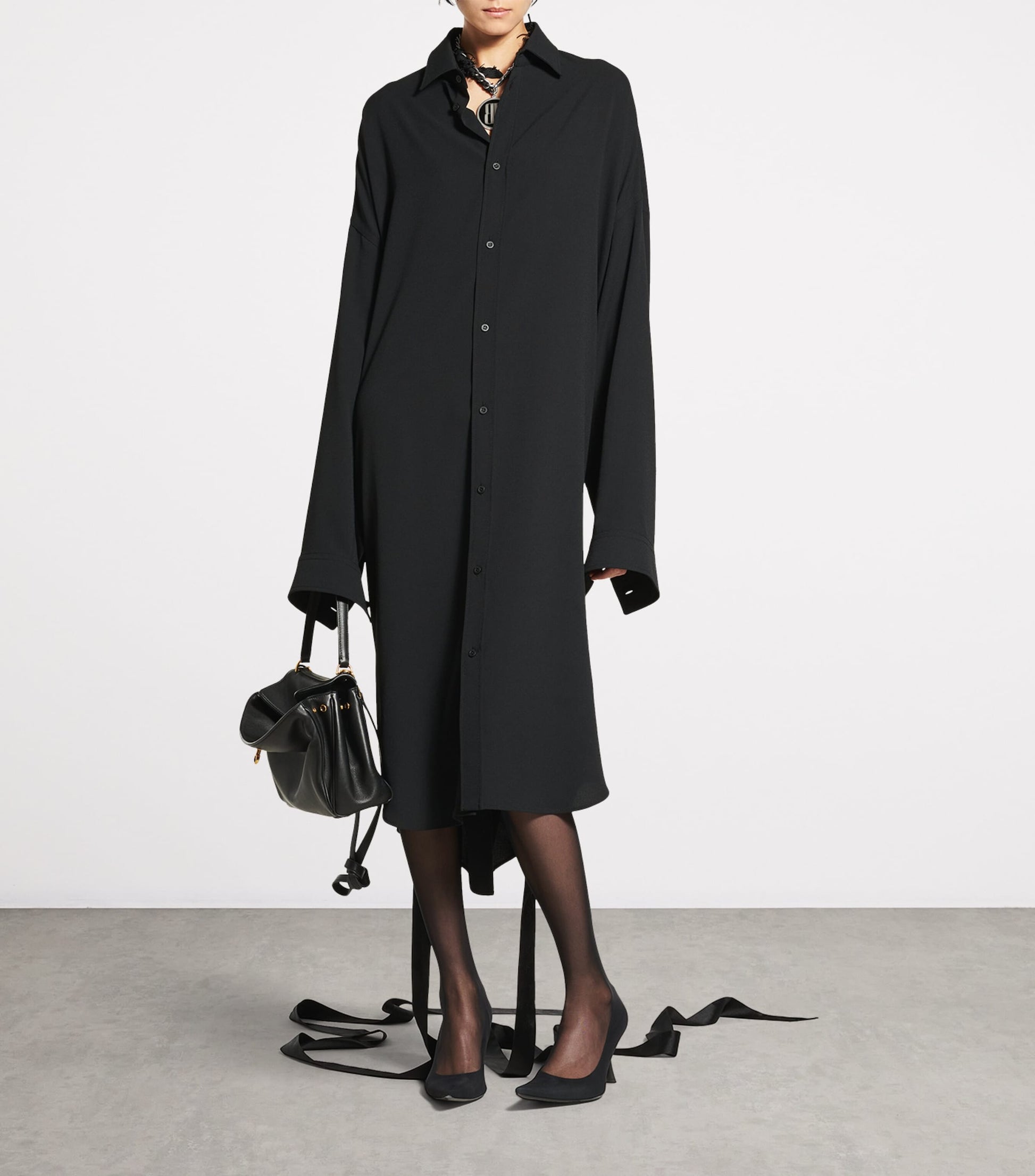 Balenciaga Black Lace-Up Shirt Dress