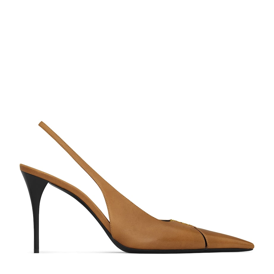 Saint Laurent Brown Leather Babylone Slingback Pumps 90