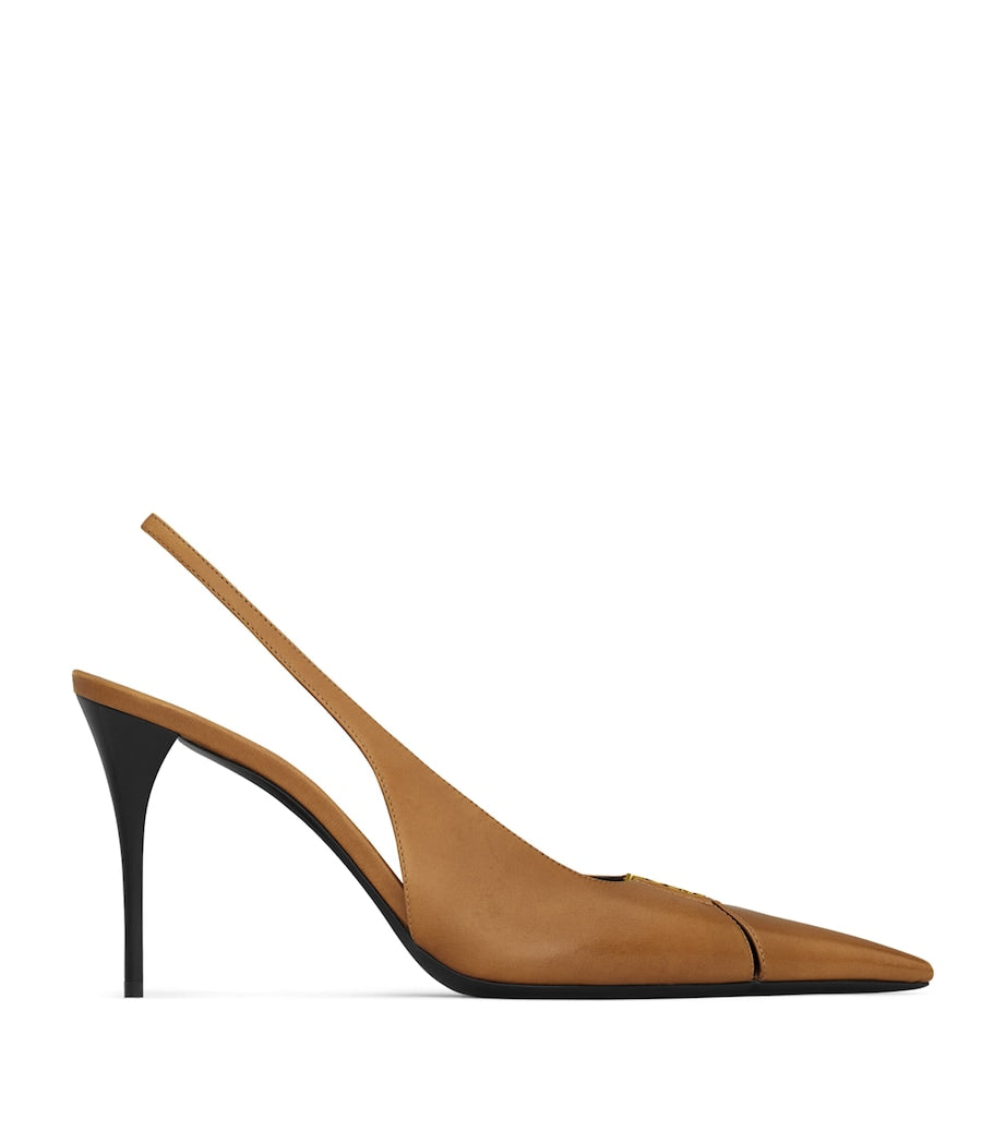 Saint Laurent Brown Leather Babylone Slingback Pumps 90