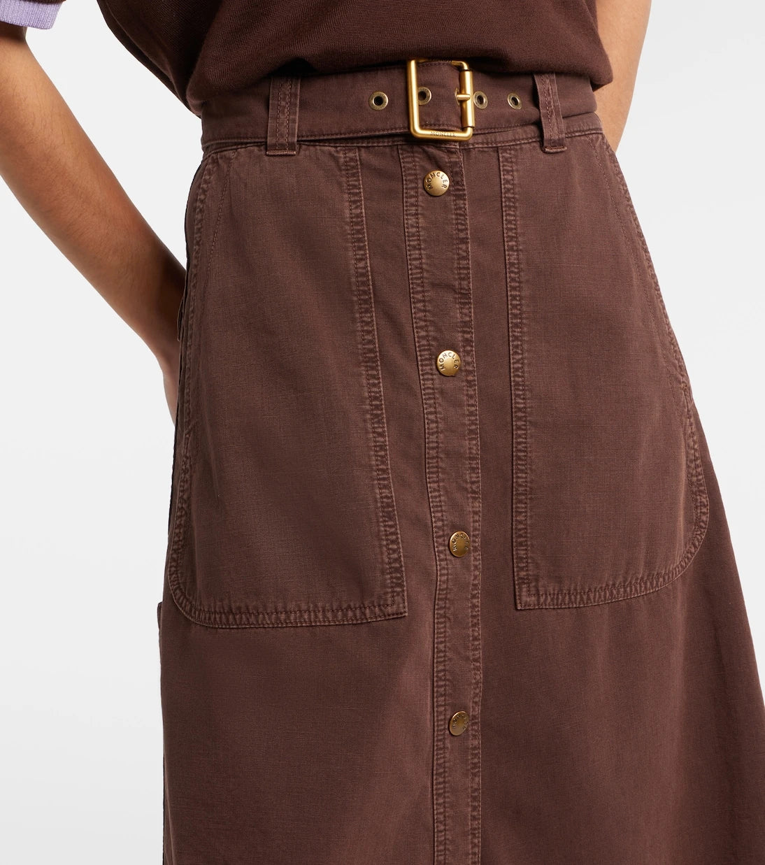 Moncler - Belted denim midi skirt