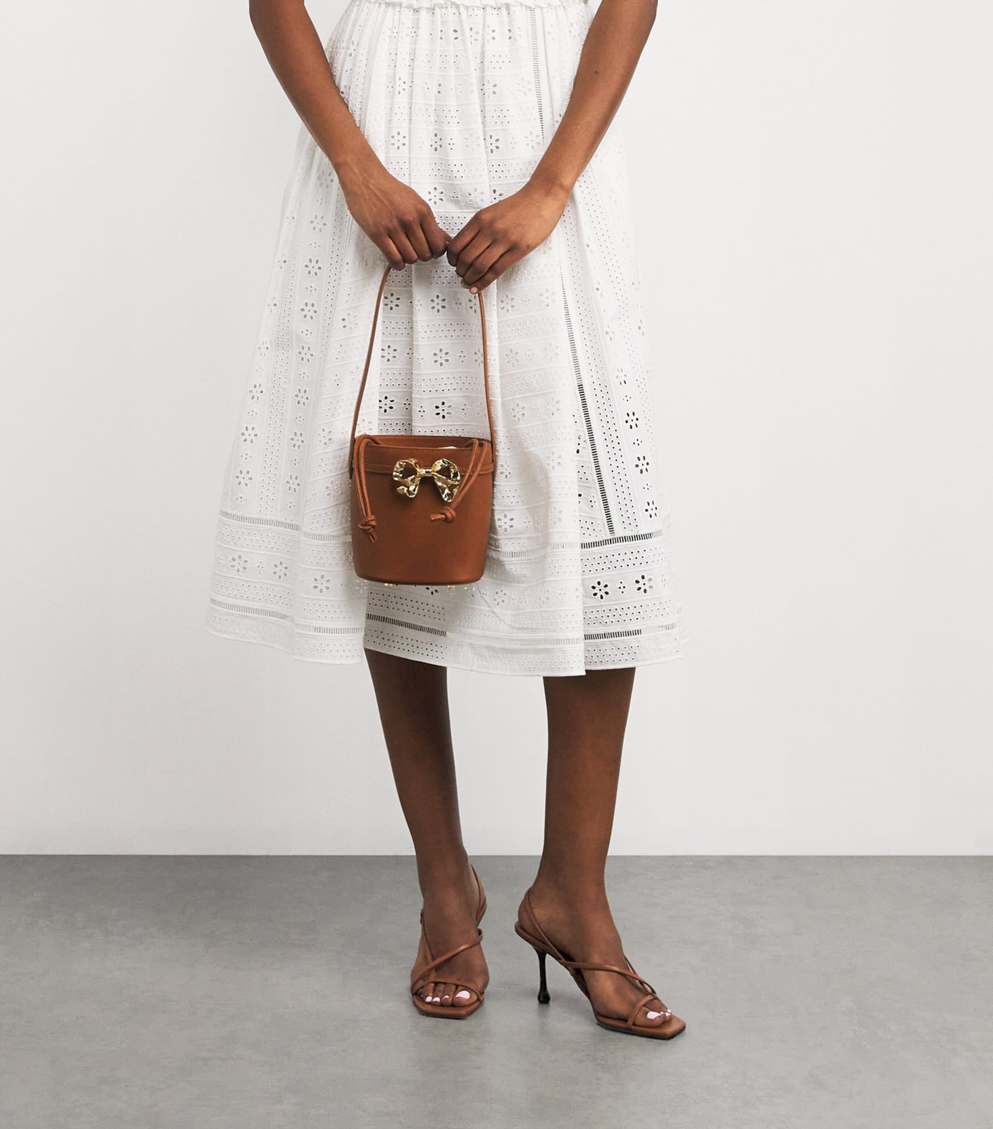 Self-Portrait Brown Leather Bow Bucket Bag