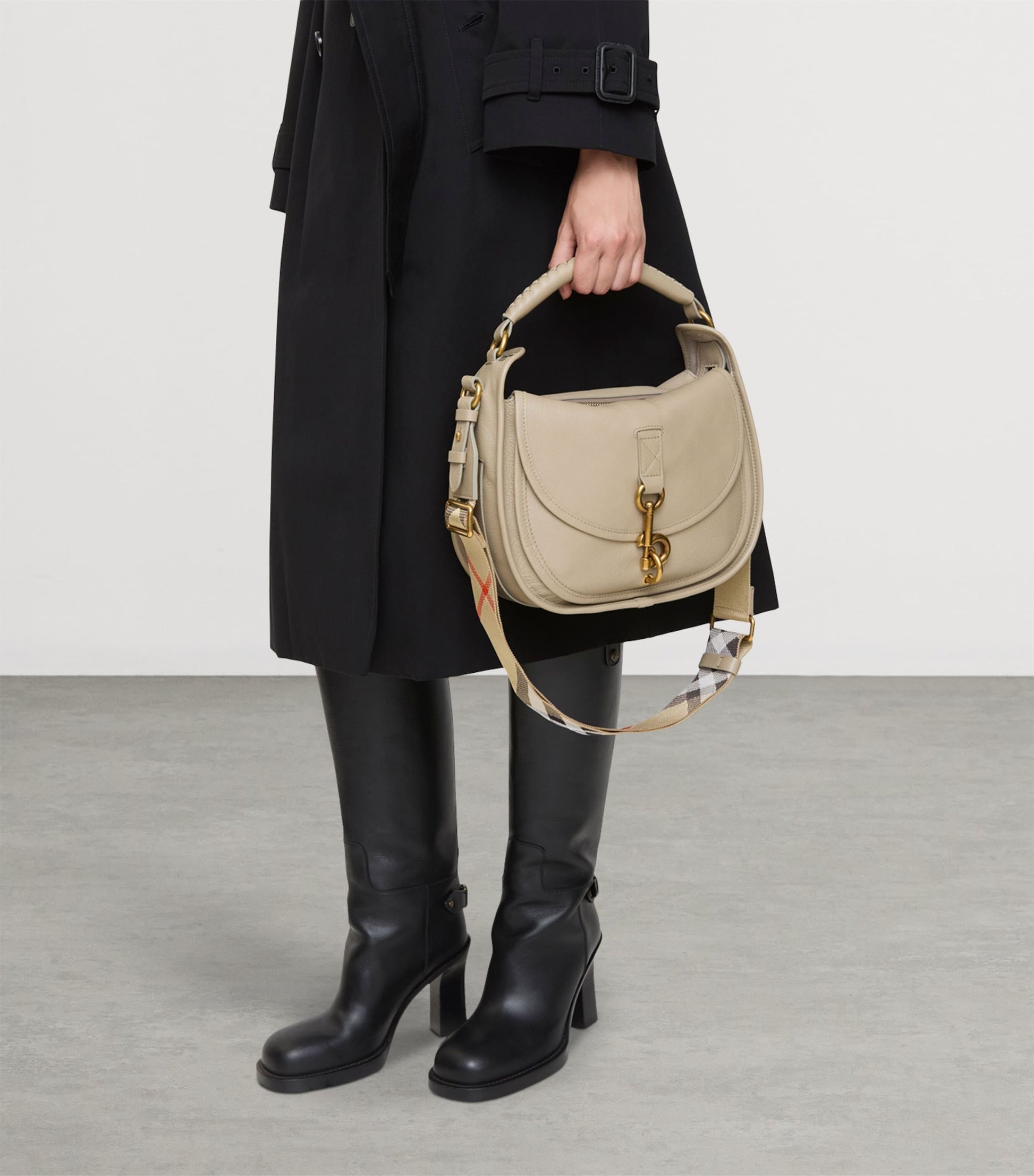 Burberry Beige Small Calf Leather B Clip Messenger Bag