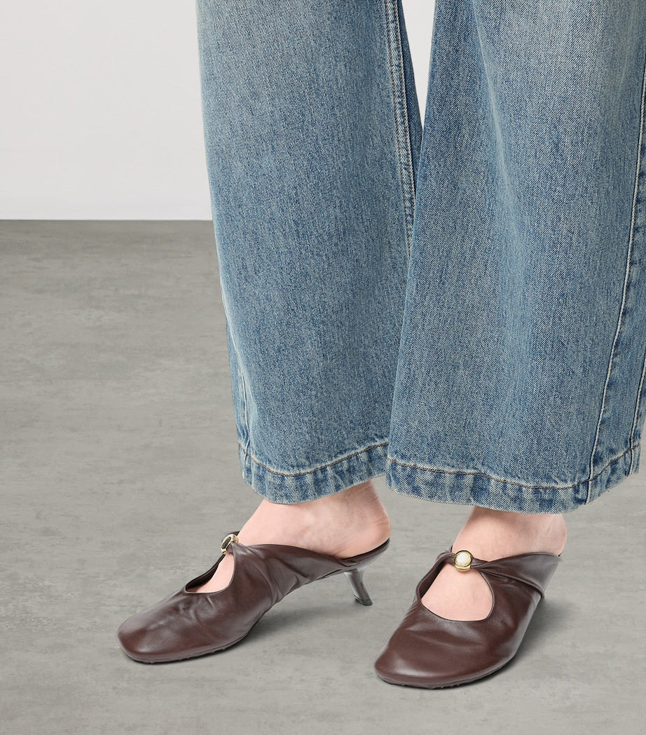 LOEWE Brown Lambskin Pebble Soft Heeled Mules 45