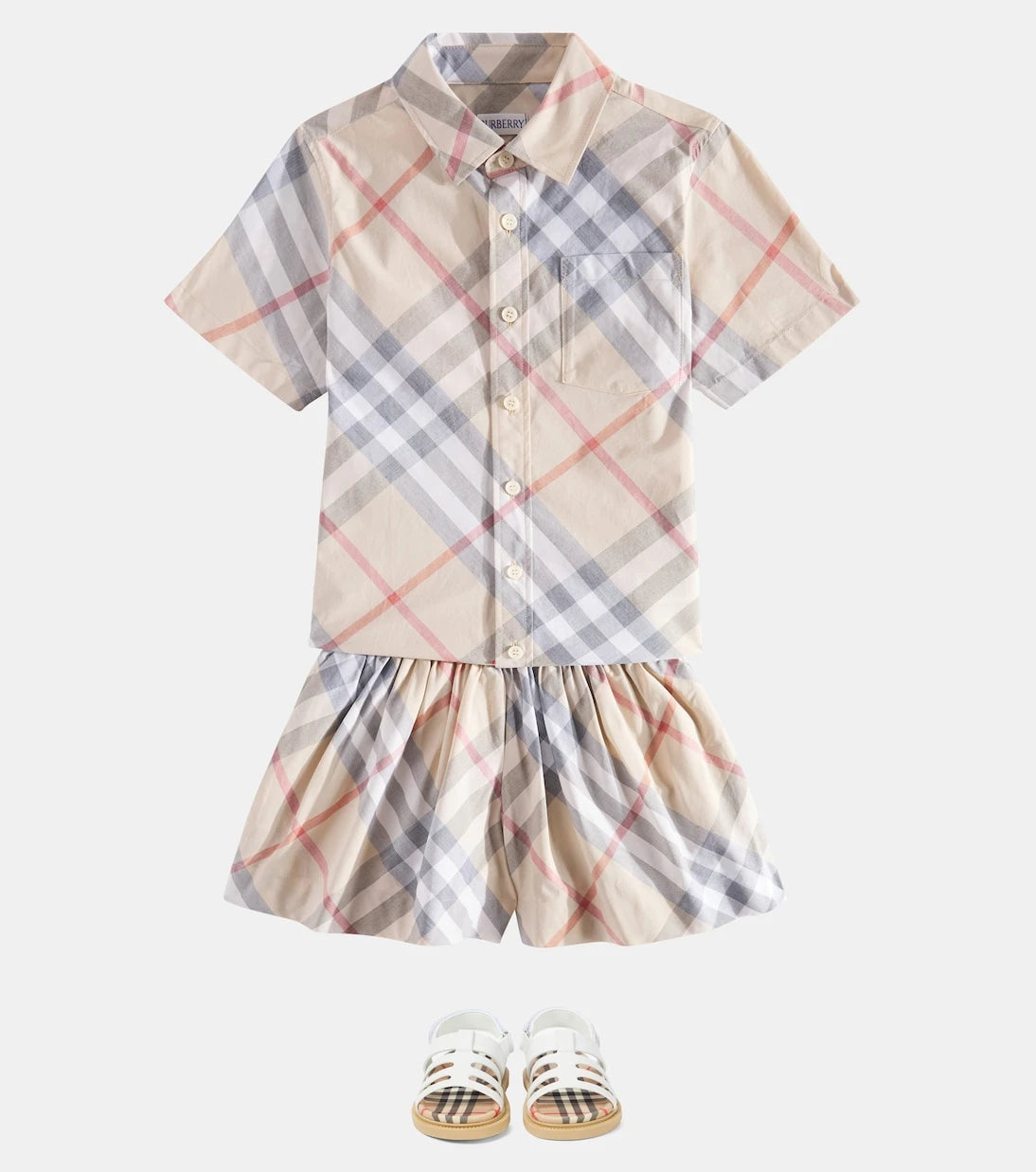 Burberry Kids - شورت قطني بوبلين بنقشة كاروهات بربري