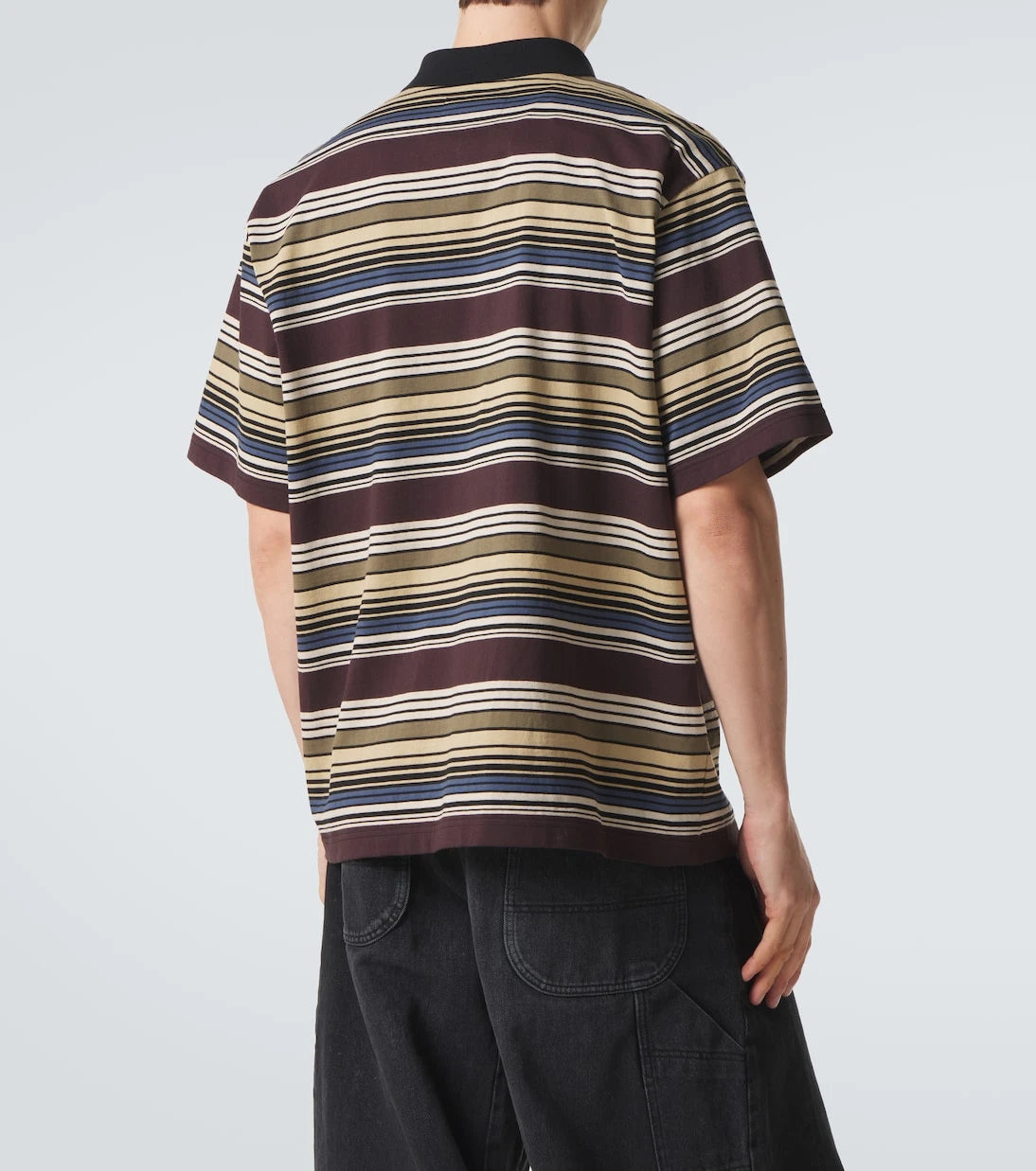 Sacai - Striped cotton half-zip polo shirt