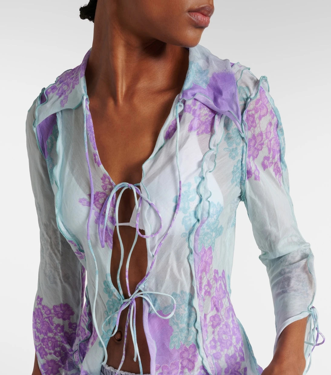 Acne Studios - Printed cotton and silk chiffon top