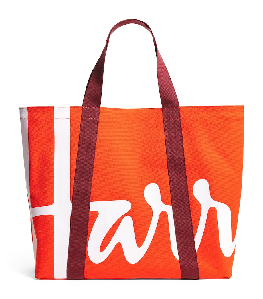 Harrods Orange Large Cotton Logo Tote Bag