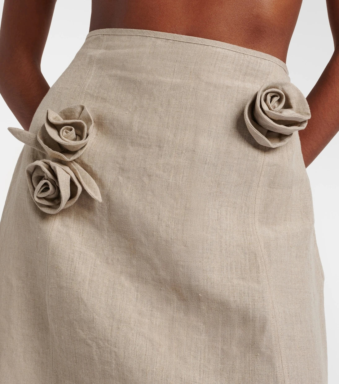 Coperni - Floral-appliqué asymmetric linen midi skirt