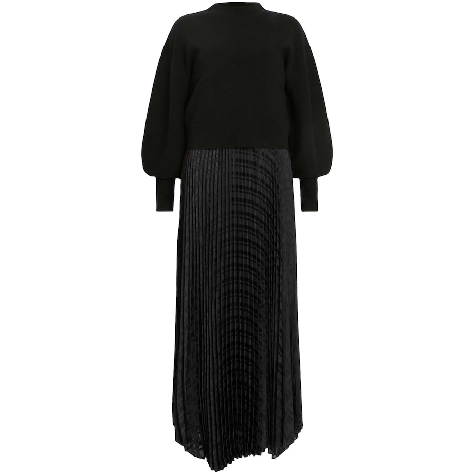 AllSaints Black Pleated Sinead Sweater Dress