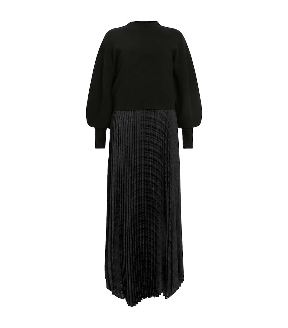 AllSaints Black Pleated Sinead Sweater Dress