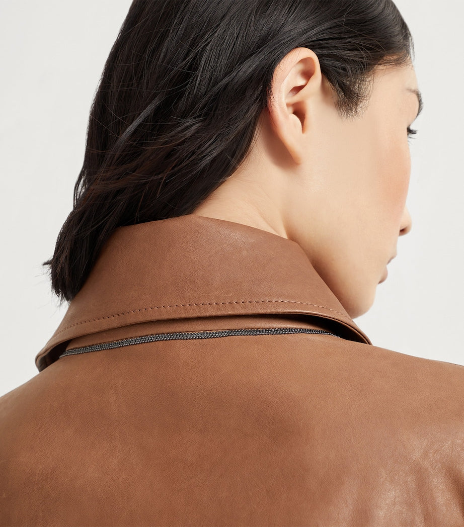 Brunello Cucinelli Brown Vintage Nappa Leather Cropped Trench Coat