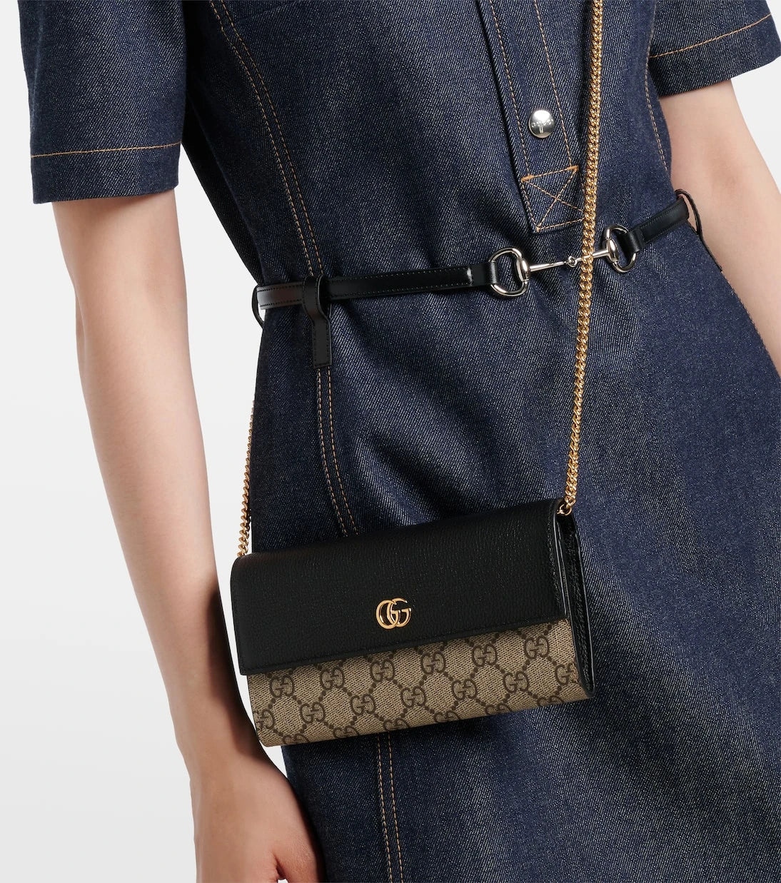 Gucci - GG Marmont leather-trimmed wallet on chain