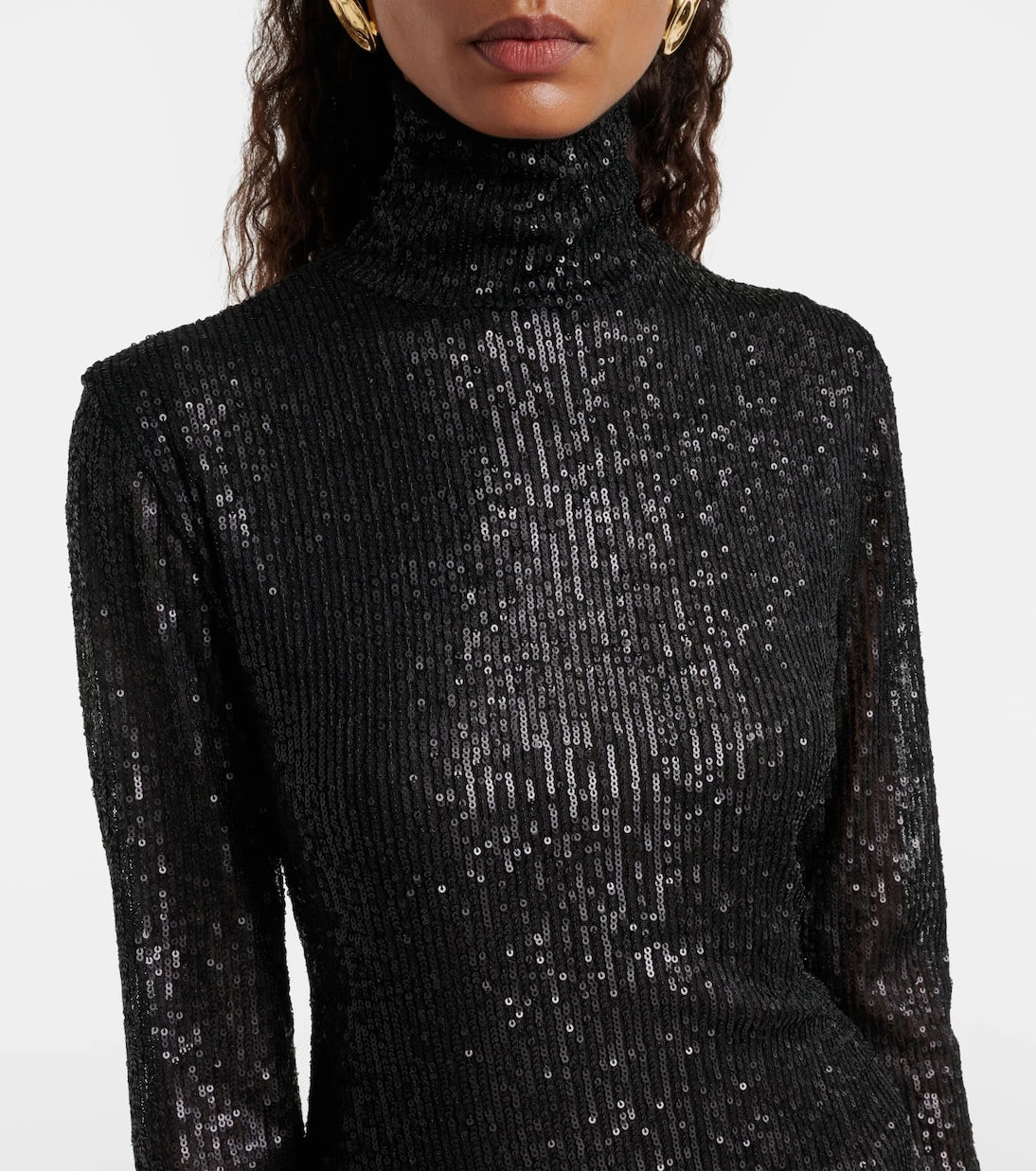 Norma Kamali - Sequined mesh turtleneck gown