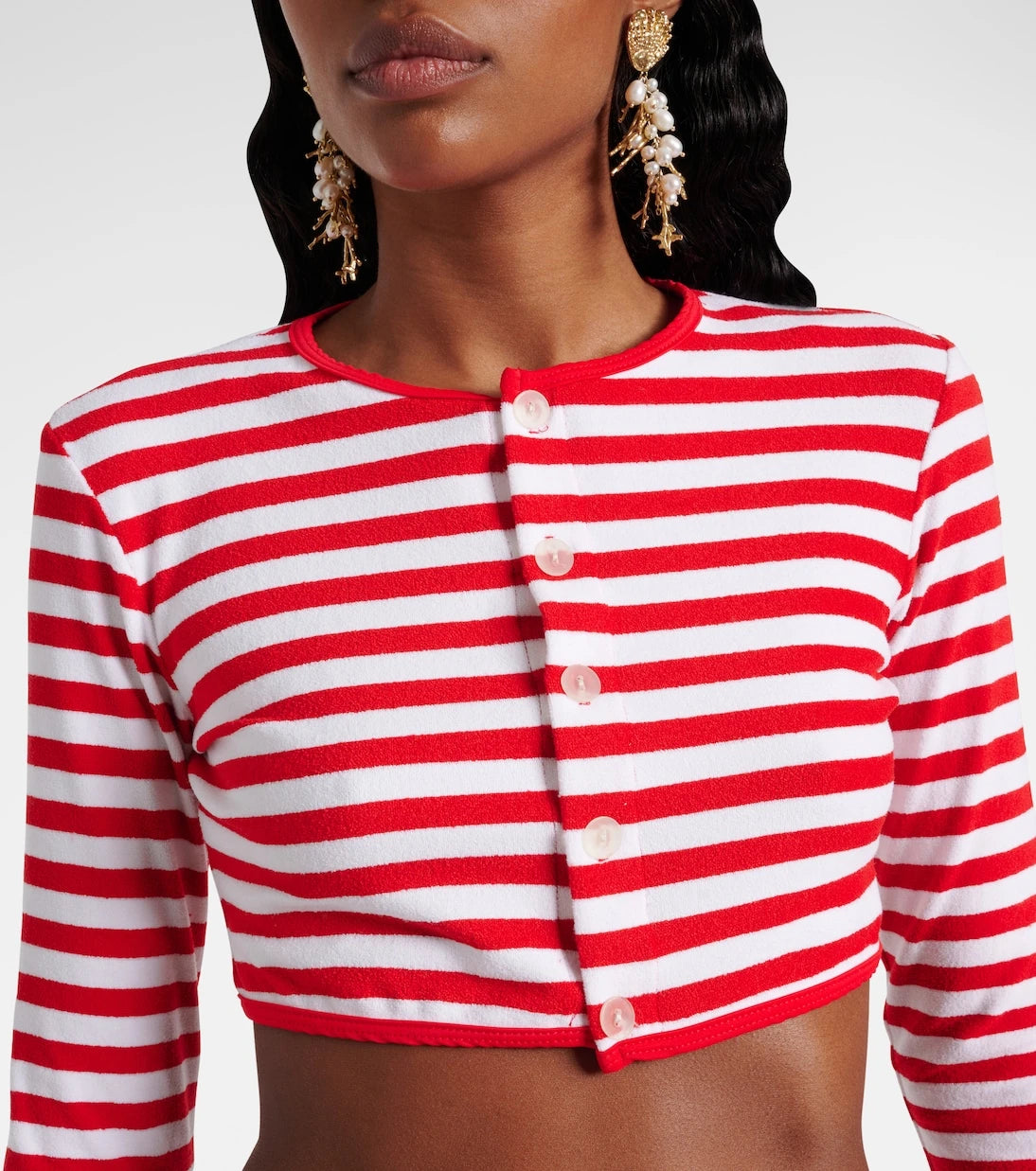 Jade Swim - Striped cropped terry cardigan