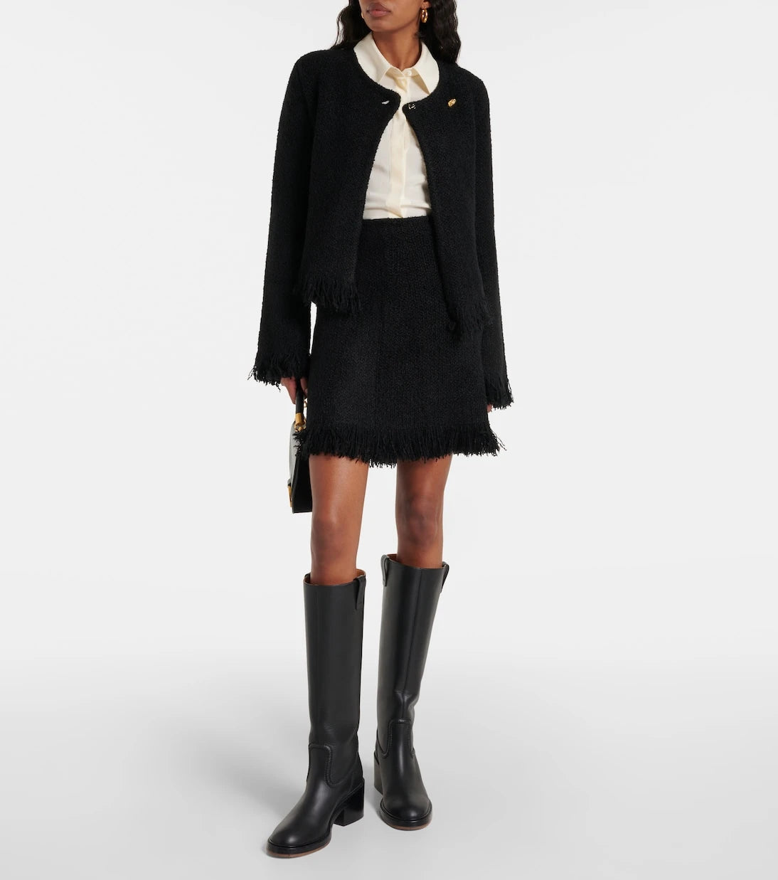 Chloé - High-rise fringed wool-blend miniskirt