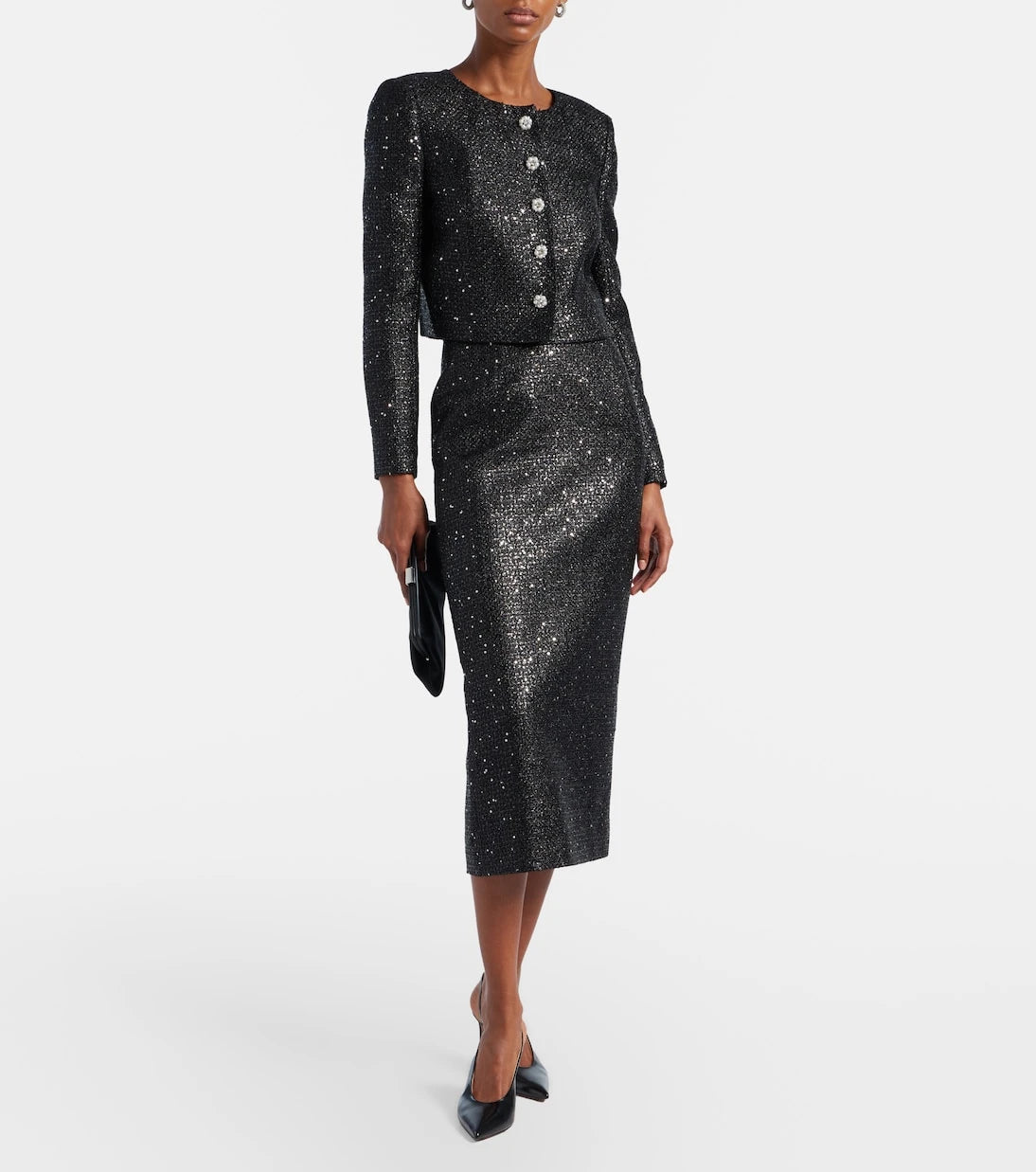 Carolina Herrera - Sequined lamé tweed pencil skirt