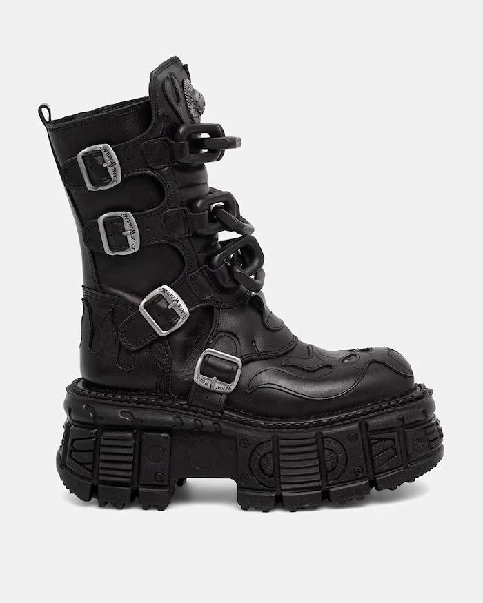 New Rock кубинки дамски от кожа CRUST NEGRO, TANK NEGRO SIN HERRAJES