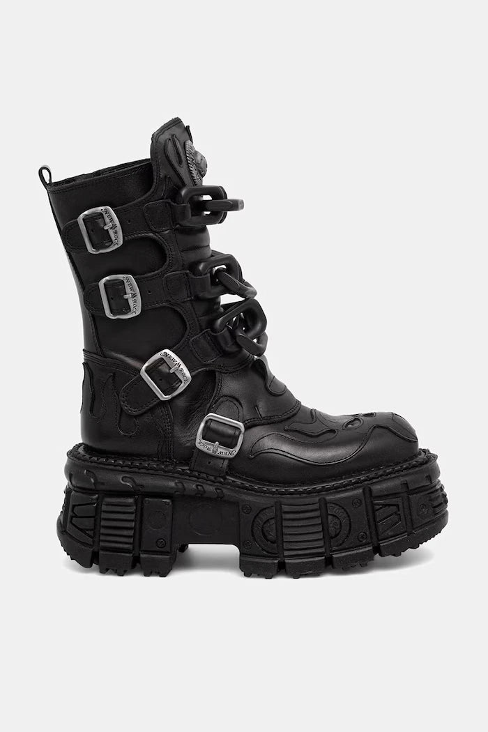 New Rock CRUST NEGRO, TANK NEGRO SIN HERRAJES kadın deri bot