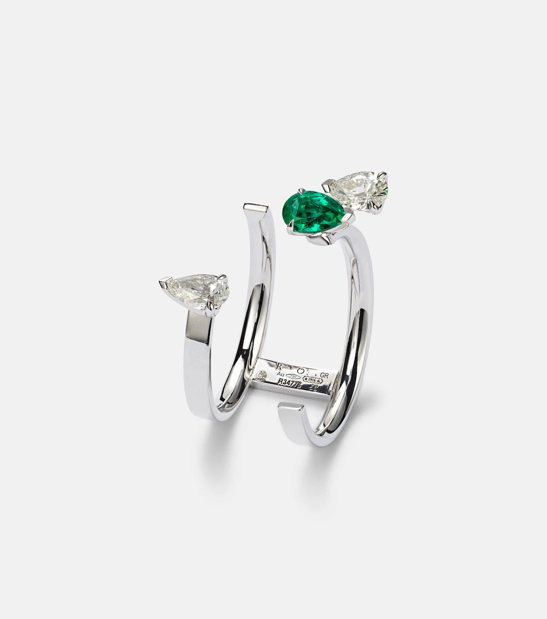 Repossi - Serti Sur Vide 18kt white gold ring with diamonds and emerald
