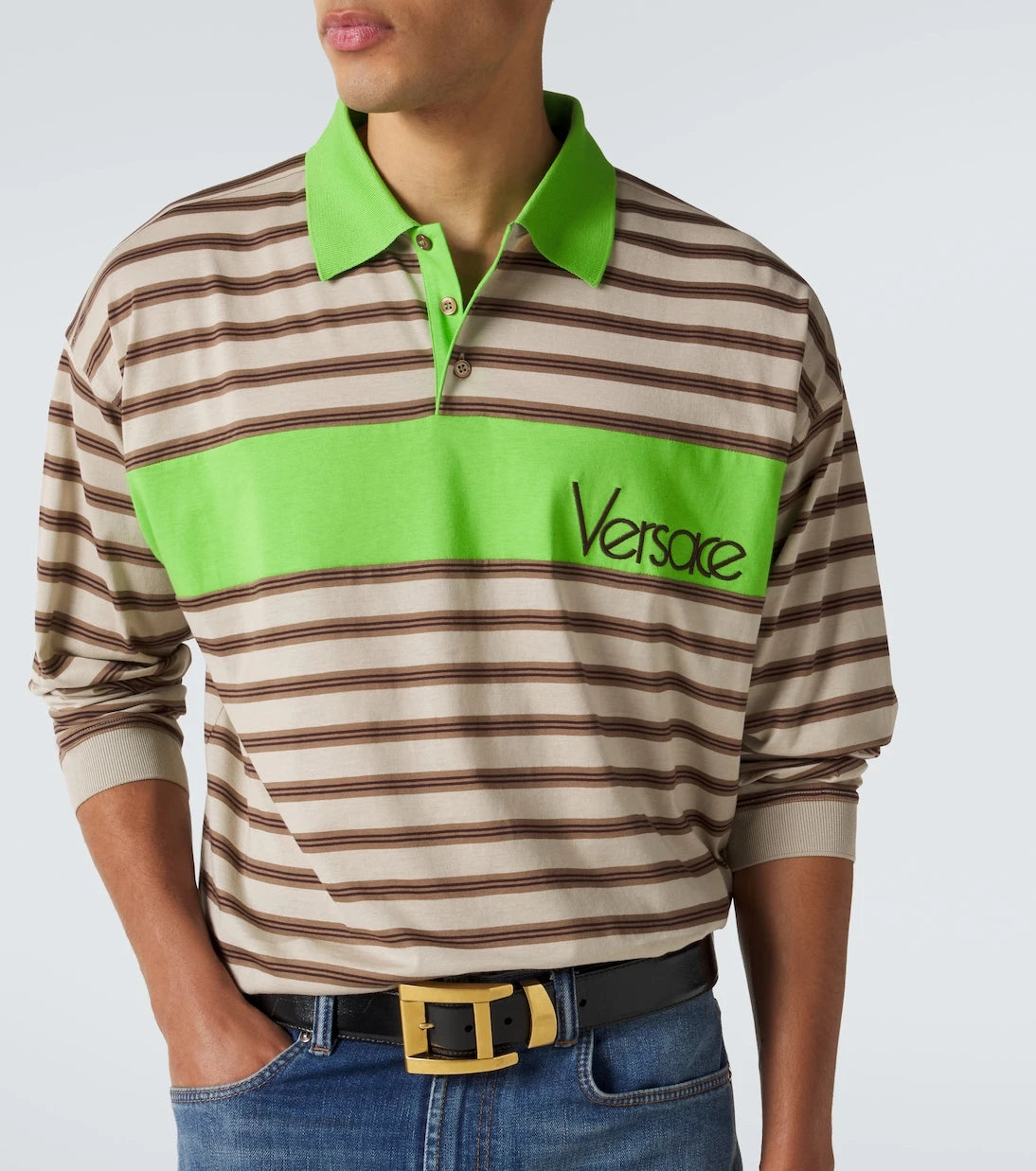 Versace - Striped cotton jersey polo shirt