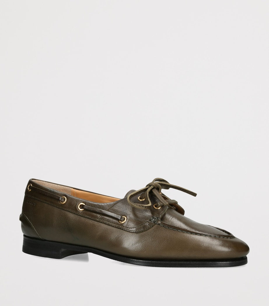 Bally Green Leather Pathy Boat Shoes