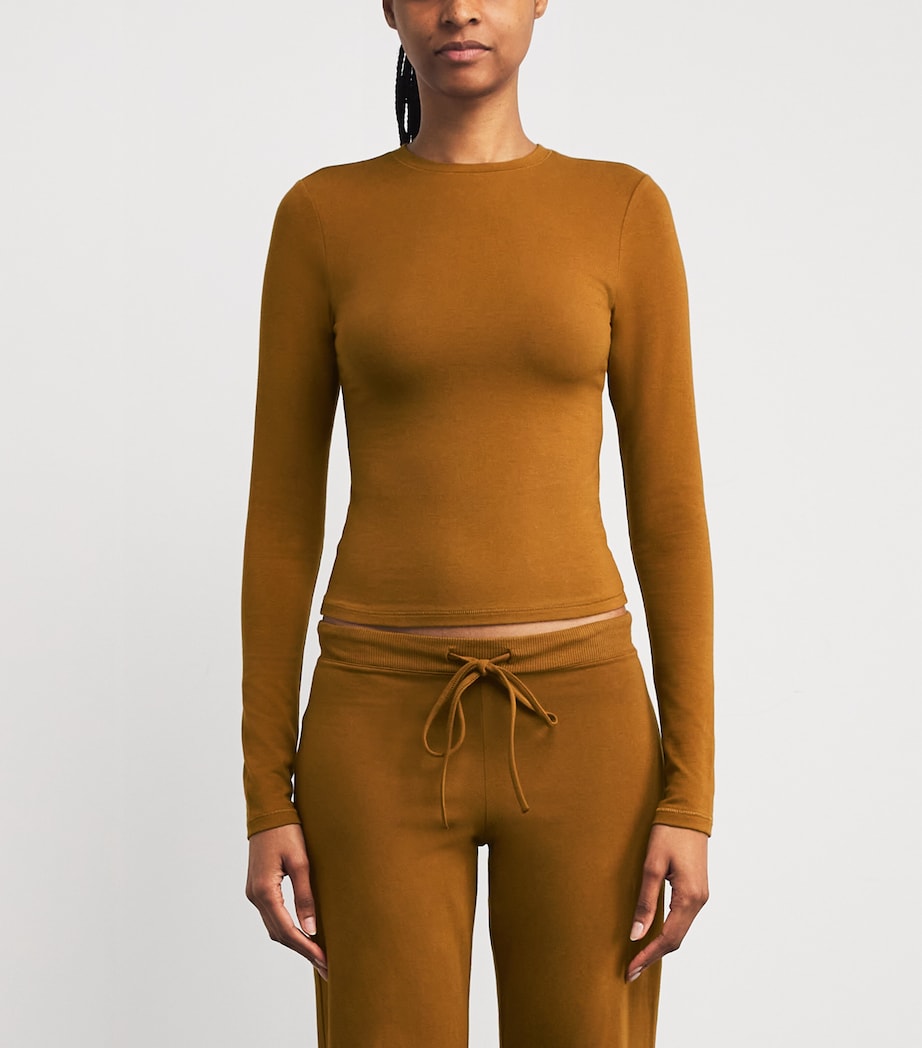 Skims Brown Cotton Jersey Long-Sleeve T-Shirt