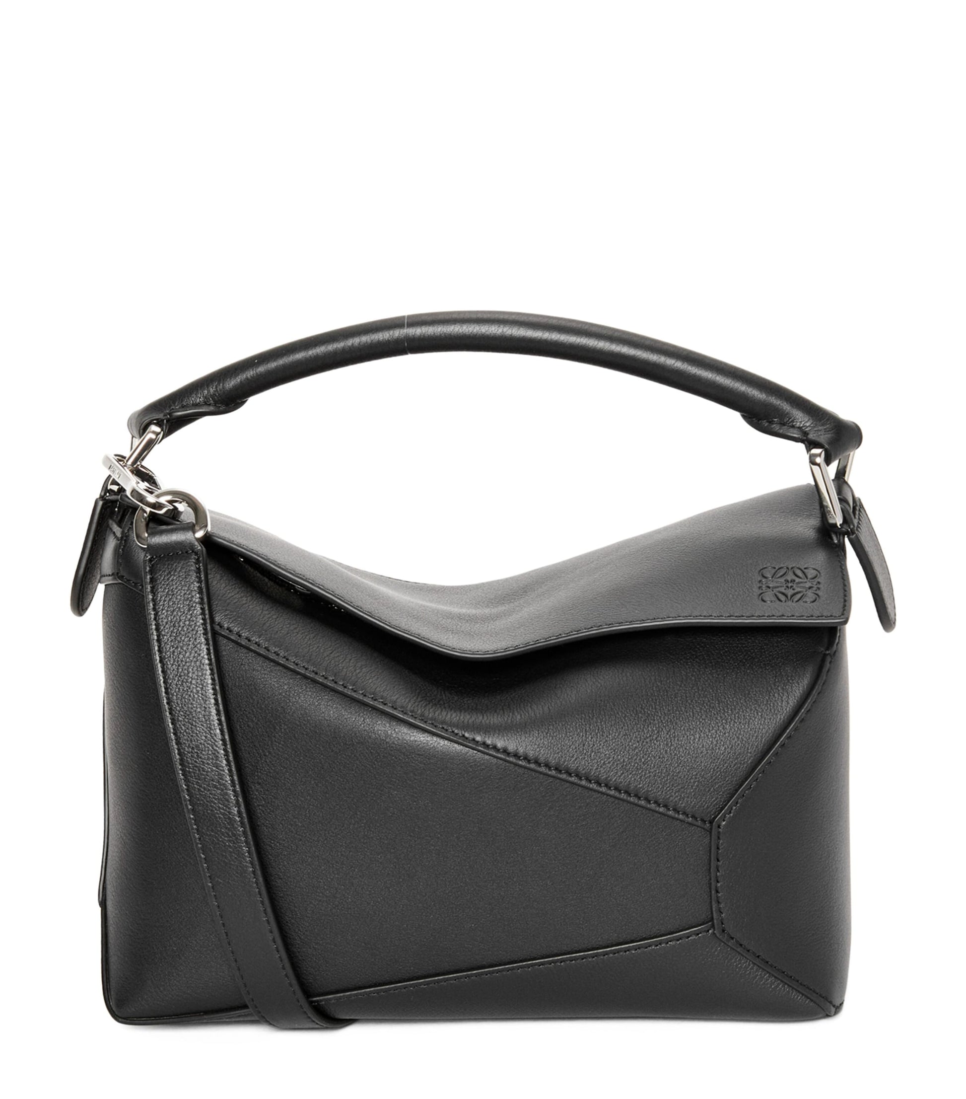 LOEWE Black Small Leather Puzzle Edge Top-Handle Bag