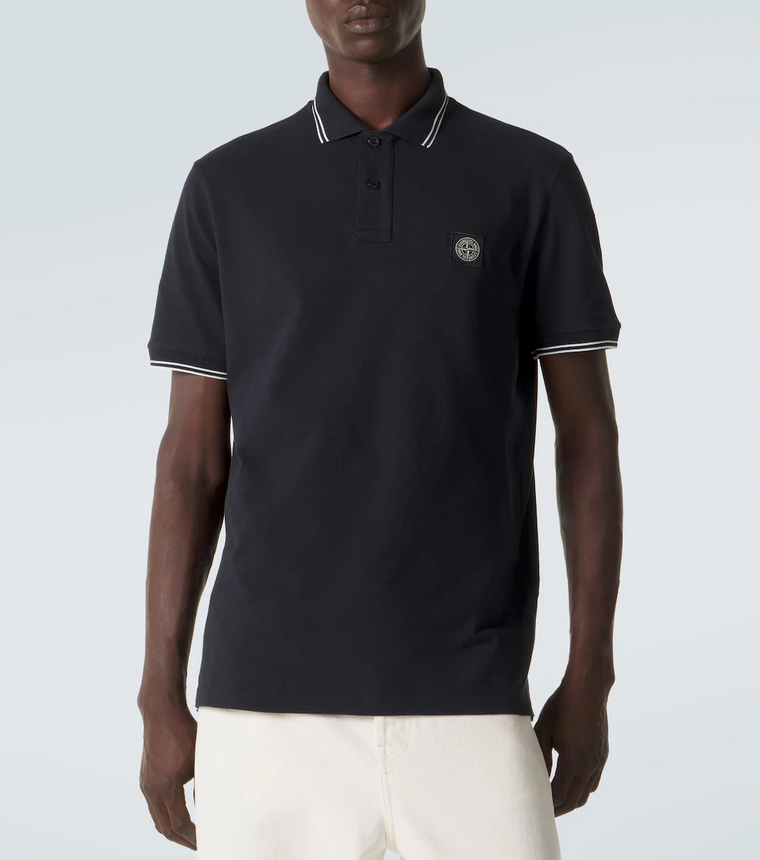 Stone Island - قميص بولو من نسيج البيكيه القطني المخلوط عليه شعار البوصلة