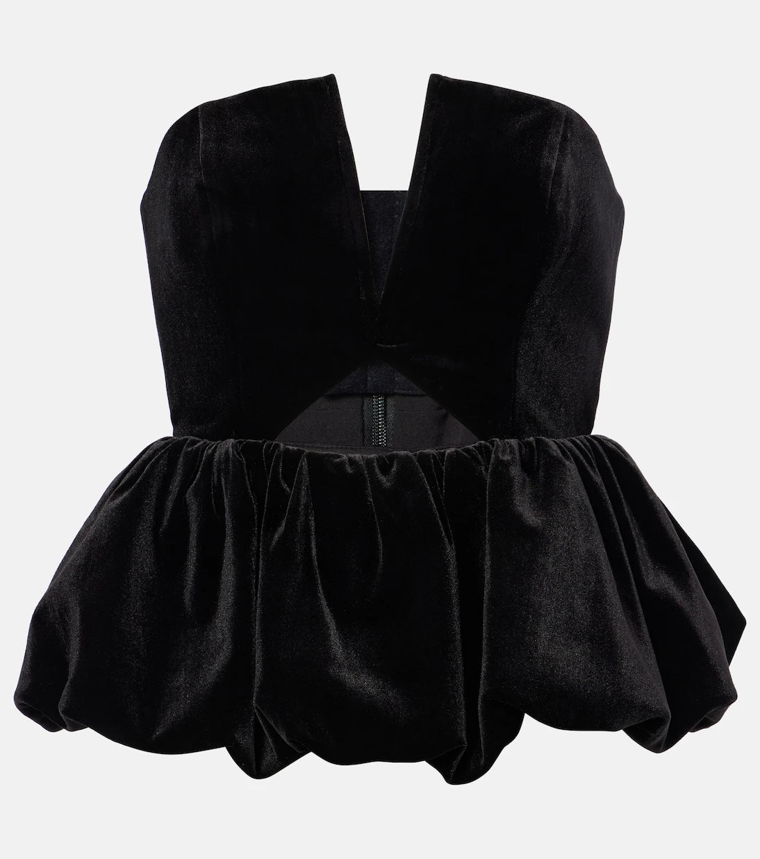 Self-Portrait - Cutout peplum velvet bandeau top